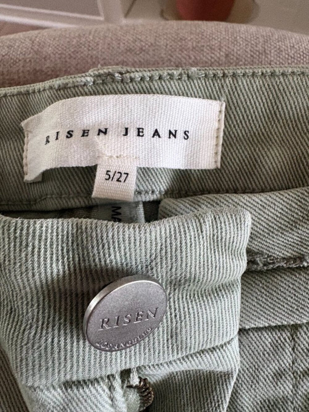 Risen Olive Green denim, High-rise waist, wide leg jeans - Picture 3 of 6